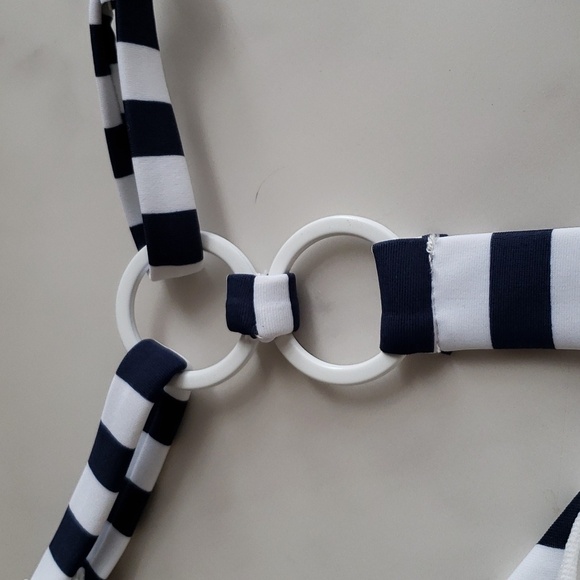 Kona Sol Navy & White Striped 2 Ring Back Side Sinch Swimsuit Size M (8-10) - Picture 11 of 12